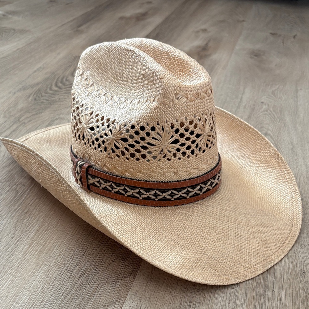 VINTAGE STETSON Roadrunner bryantcote tan straw western cowboy hat size 7 rodeo